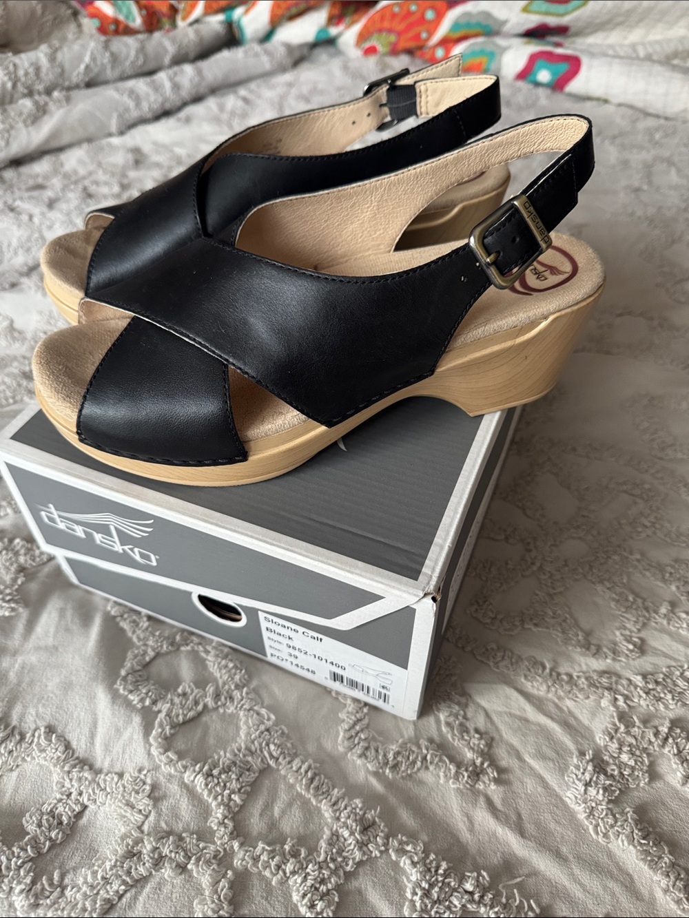 Dansko Black Leather Slingback Clog Sandals - Picture 3 of 5